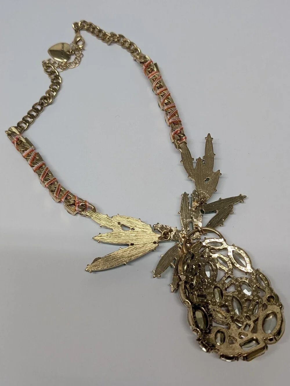 Betsy Johnson Rhinestone Pineapple Pendant Necklace Statement Jewelry